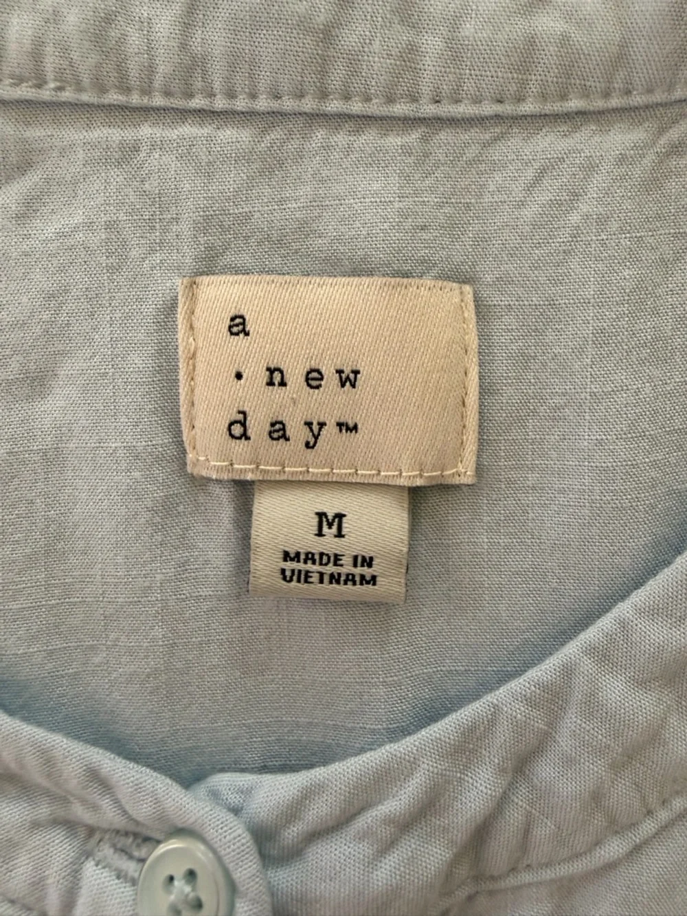 💛 A New Day Light Blue Peasant Blouse Balloon Sleeve Button Front Top M - Picture 4 of 5